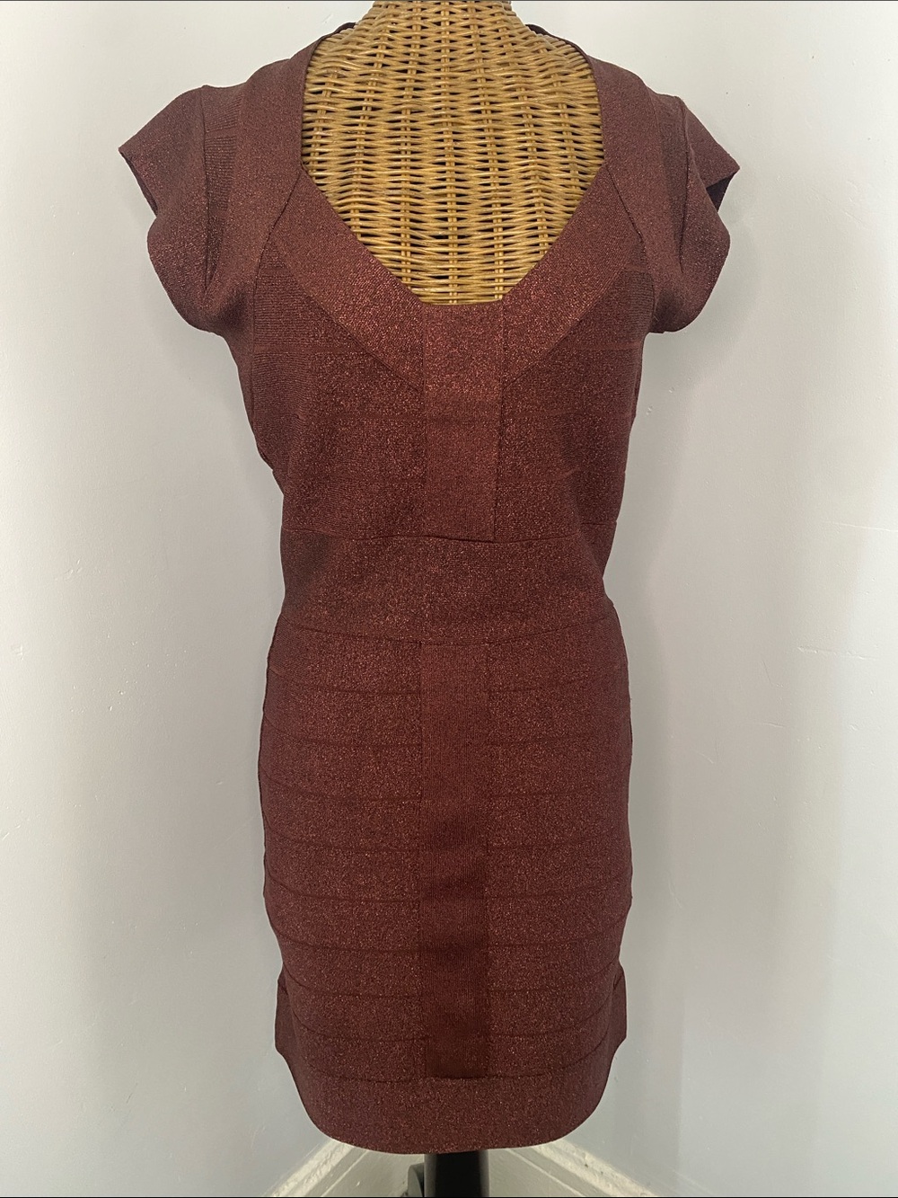 French Connection Shimmery Burgundy Bodycon Mini Dress